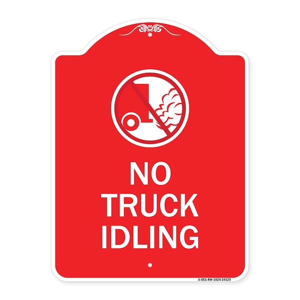 Driveway Sign No Truck Idling W/ Graphic, Red & White Aluminum Sign, 18" x 24", RW-1824-24125